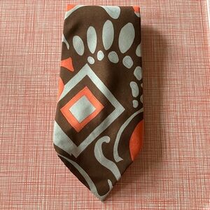 Mientus Brown, Light Blue and Orange Geometric Retro Silk Men's Tie
